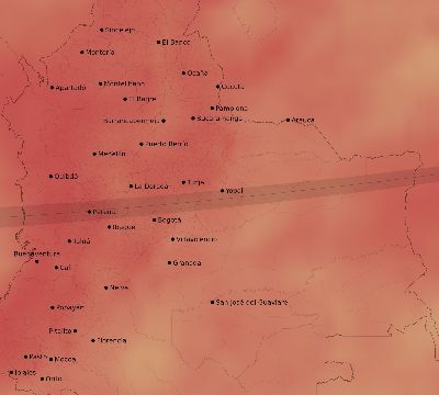 Map of the average cloud coverage across Colombia for the solar eclipse of 10/12/1977
