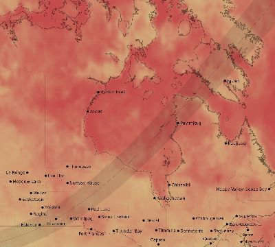 Map of the average cloud coverage across Canada for the solar eclipse of 02/26/1979