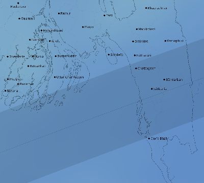 Map of the average cloud coverage across Bangladesh for the solar eclipse of 02/16/1980