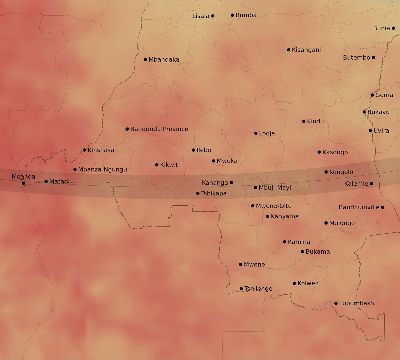 Map of the average cloud coverage across DR Congo for the solar eclipse of 02/16/1980