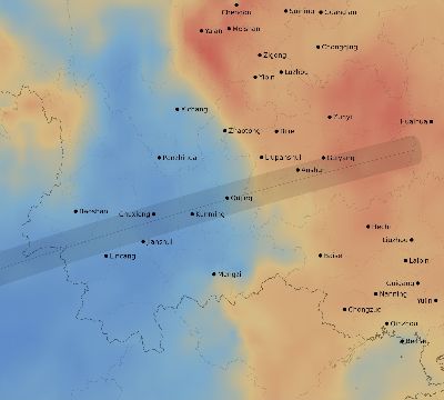 Map of the average cloud coverage across China for the solar eclipse of 02/16/1980