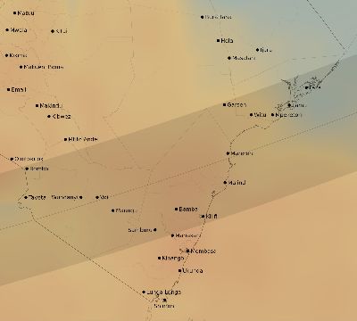 Map of the average cloud coverage across Kenya for the solar eclipse of 02/16/1980