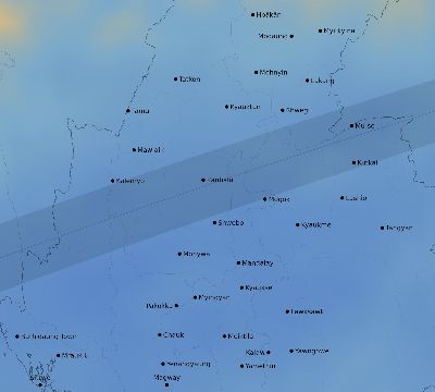 Map of the average cloud coverage across Myanmar for the solar eclipse of 02/16/1980