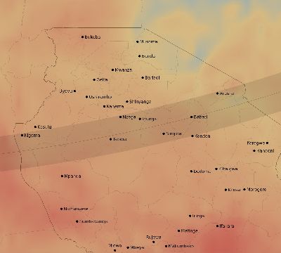 Map of the average cloud coverage across Tanzania for the solar eclipse of 02/16/1980