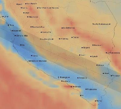 Map of the average cloud coverage across Peru for the solar eclipse of 08/10/1980