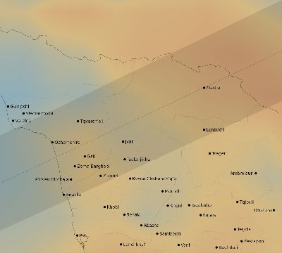 Map of the average cloud coverage across Georgia for the solar eclipse of 07/31/1981
