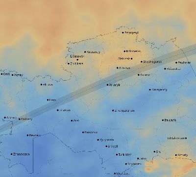 Map of the average cloud coverage across Kazakhstan for the solar eclipse of 07/31/1981