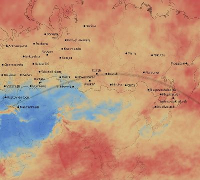 Map of the average cloud coverage across Russia for the solar eclipse of 07/31/1981