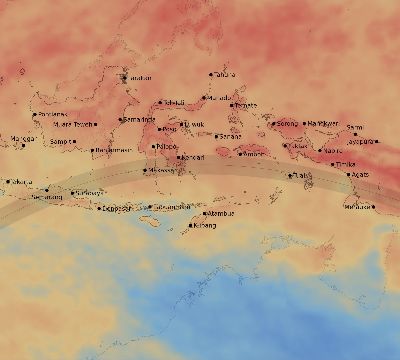 Map of the average cloud coverage across Indonesia for the solar eclipse of 06/11/1983