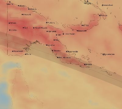 Map of the average cloud coverage across Papua New Guinea for the solar eclipse of 06/11/1983