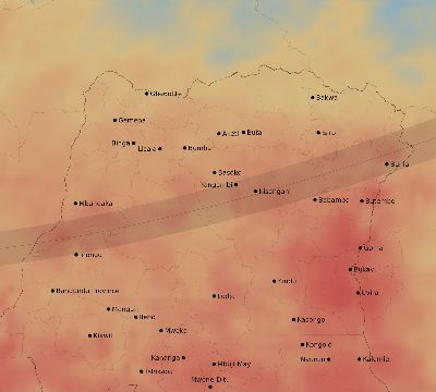 Map of the average cloud coverage across DR Congo for the solar eclipse of 12/04/1983