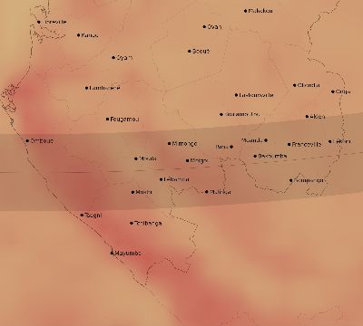 Map of the average cloud coverage across Gabon for the solar eclipse of 12/04/1983