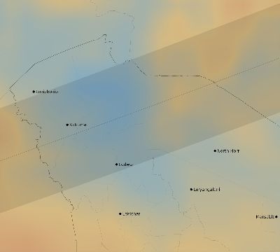 Map of the average cloud coverage across Kenya for the solar eclipse of 12/04/1983