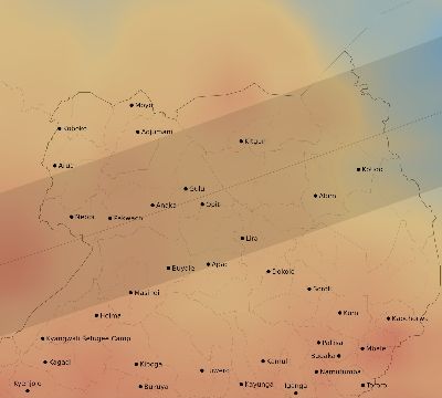 Map of the average cloud coverage across Uganda for the solar eclipse of 12/04/1983