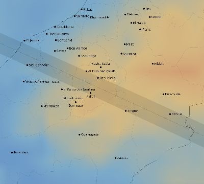 Map of the average cloud coverage across Morocco for the solar eclipse of 05/30/1984
