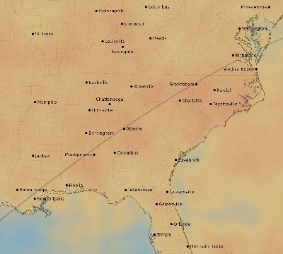 Map of the average cloud coverage across United States for the solar eclipse of 05/30/1984