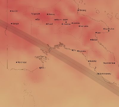 Map of the average cloud coverage across Papua New Guinea for the solar eclipse of 11/22/1984