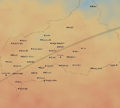 Map of the average cloud coverage across Central African Republic for the solar eclipse of 03/29/1987