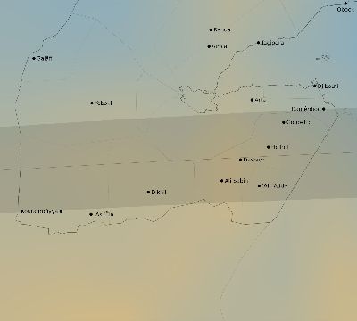 Map of the average cloud coverage across Djibouti for the solar eclipse of 03/29/1987