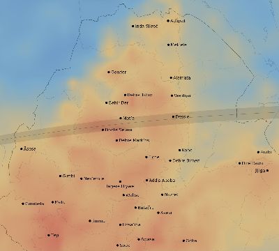 Map of the average cloud coverage across Ethiopia for the solar eclipse of 03/29/1987