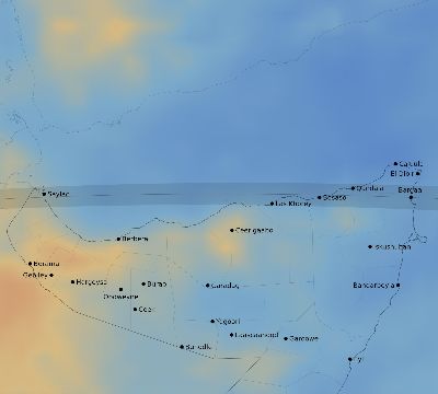 Map of the average cloud coverage across Somalia for the solar eclipse of 03/29/1987