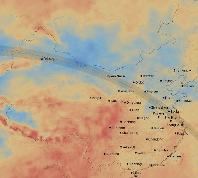 Map of the average cloud coverage across China for the solar eclipse of 09/23/1987