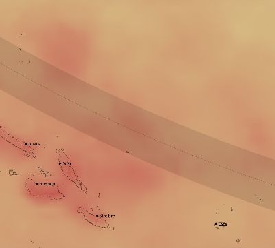Map of the average cloud coverage across Solomon Islands for the solar eclipse of 09/23/1987