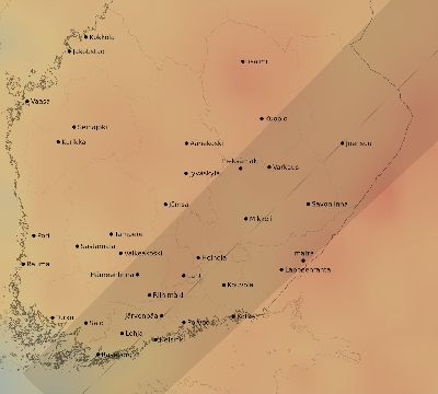 Map of the average cloud coverage across Finland for the solar eclipse of 07/22/1990