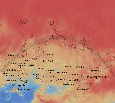 Map of the average cloud coverage across Russia for the solar eclipse of 07/22/1990