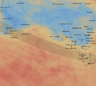 Map of the average cloud coverage across Australia for the solar eclipse of 01/15/1991