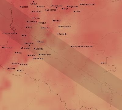 Map of the average cloud coverage across Colombia for the solar eclipse of 07/11/1991