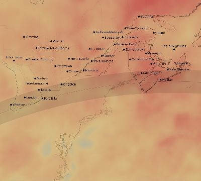 Map of the average cloud coverage across Canada for the solar eclipse of 05/10/1994