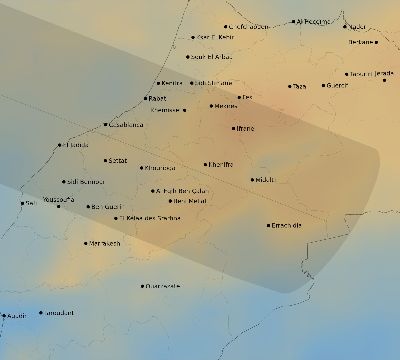 Map of the average cloud coverage across Morocco for the solar eclipse of 05/10/1994