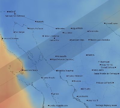 Map of the average cloud coverage across Mexico for the solar eclipse of 05/10/1994