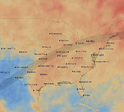 Map of the average cloud coverage across United States for the solar eclipse of 05/10/1994