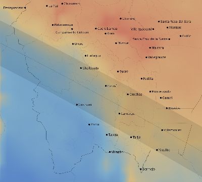 Map of the average cloud coverage across Bolivia for the solar eclipse of 11/03/1994