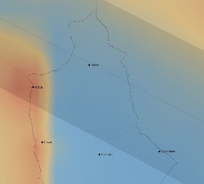 Map of the average cloud coverage across Chile for the solar eclipse of 11/03/1994