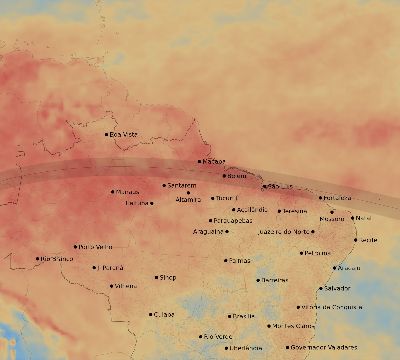 Map of the average cloud coverage across Brazil for the solar eclipse of 04/29/1995