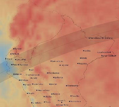 Map of the average cloud coverage across Peru for the solar eclipse of 04/29/1995