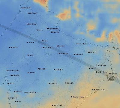 Map of the average cloud coverage across India for the solar eclipse of 10/24/1995