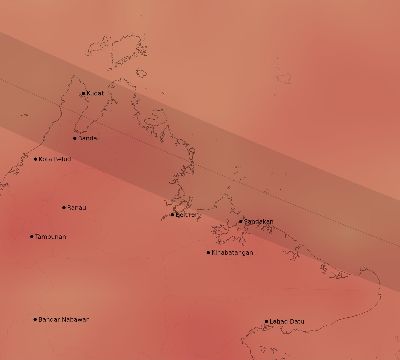 Map of the average cloud coverage across Malaysia for the solar eclipse of 10/24/1995