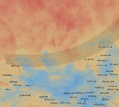 Map of the average cloud coverage across China for the solar eclipse of 03/09/1997