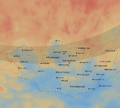 Map of the average cloud coverage across Mongolia for the solar eclipse of 03/09/1997