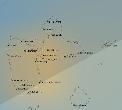 Map of the average cloud coverage across Guadeloupe for the solar eclipse of 02/26/1998