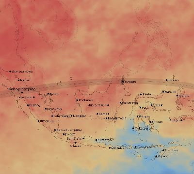 Map of the average cloud coverage across Indonesia for the solar eclipse of 08/22/1998