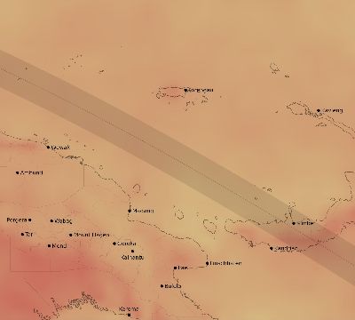 Map of the average cloud coverage across Papua New Guinea for the solar eclipse of 08/22/1998