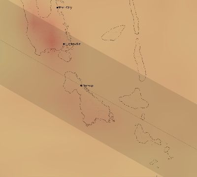 Map of the average cloud coverage across Vanuatu for the solar eclipse of 08/22/1998
