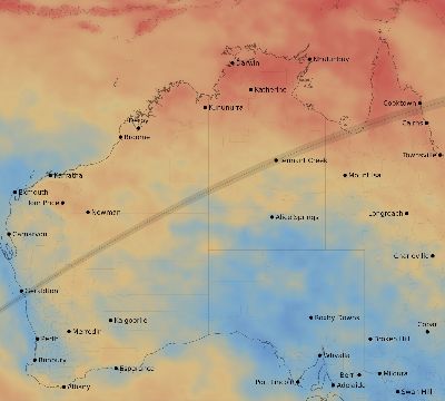 Map of the average cloud coverage across Australia for the solar eclipse of 02/16/1999
