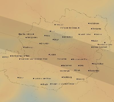 Map of the average cloud coverage across Austria for the solar eclipse of 08/11/1999