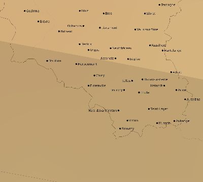 Map of the average cloud coverage across Belgium for the solar eclipse of 08/11/1999